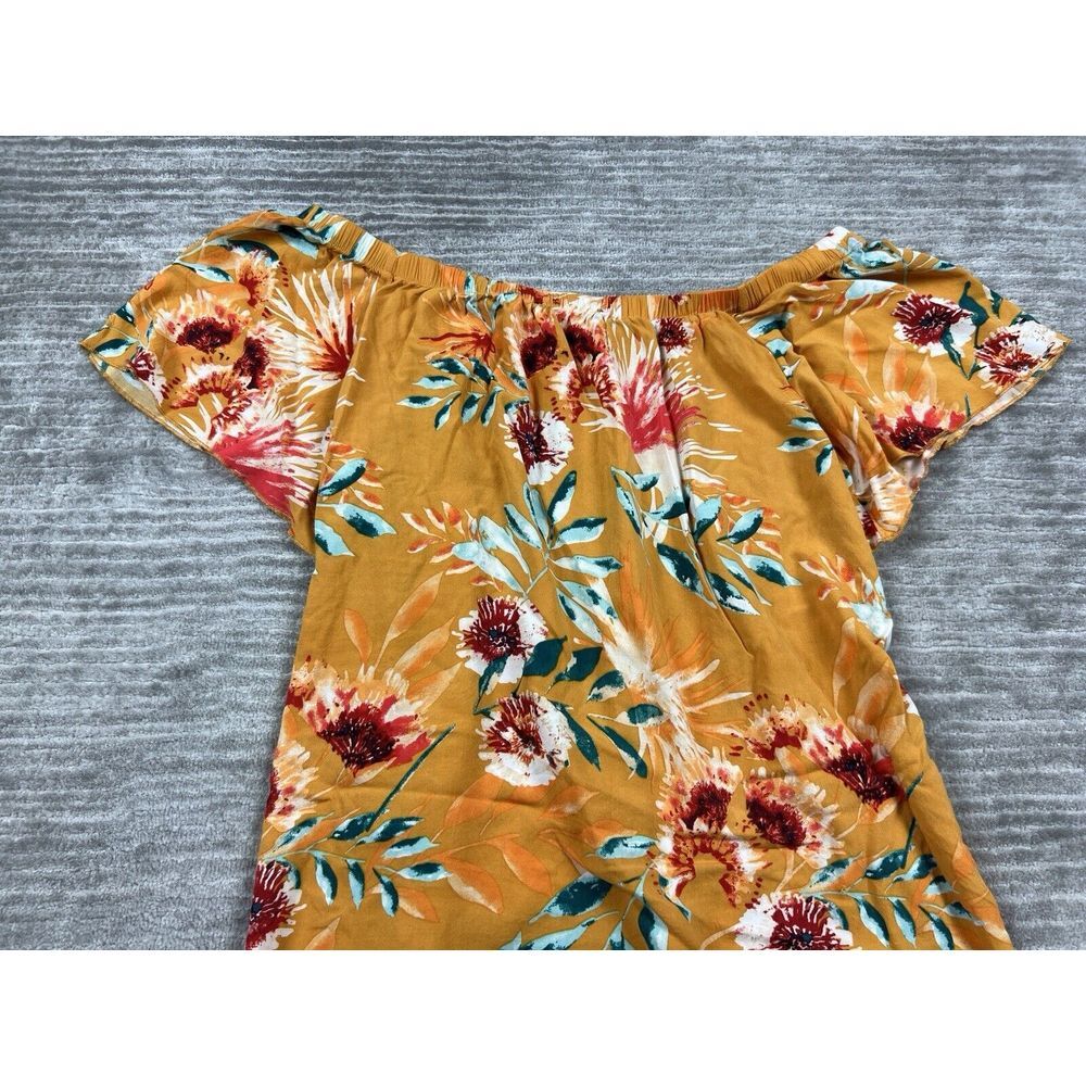 Miss LiLi Top Womens‎ 1X Orange Floral Off Shoulder Tied Front Rayon - Picture 7 of 12